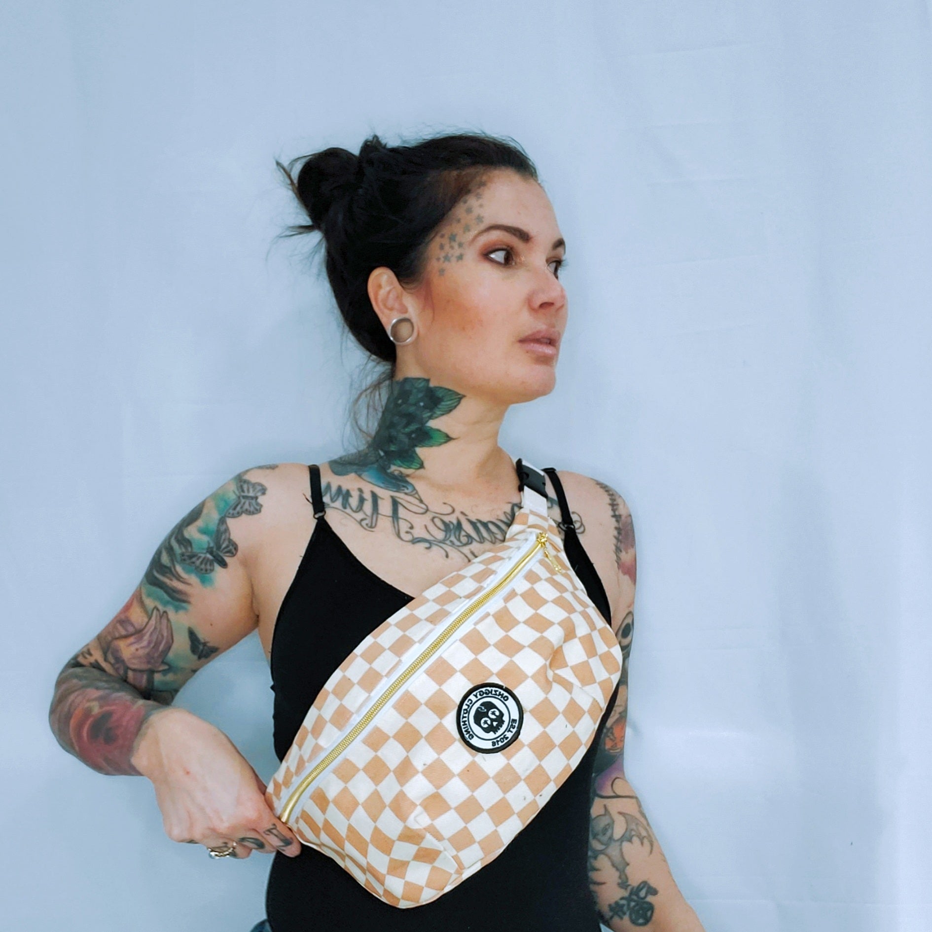 Neutral Checker Beach Bum Crossbody/Hip Bag
