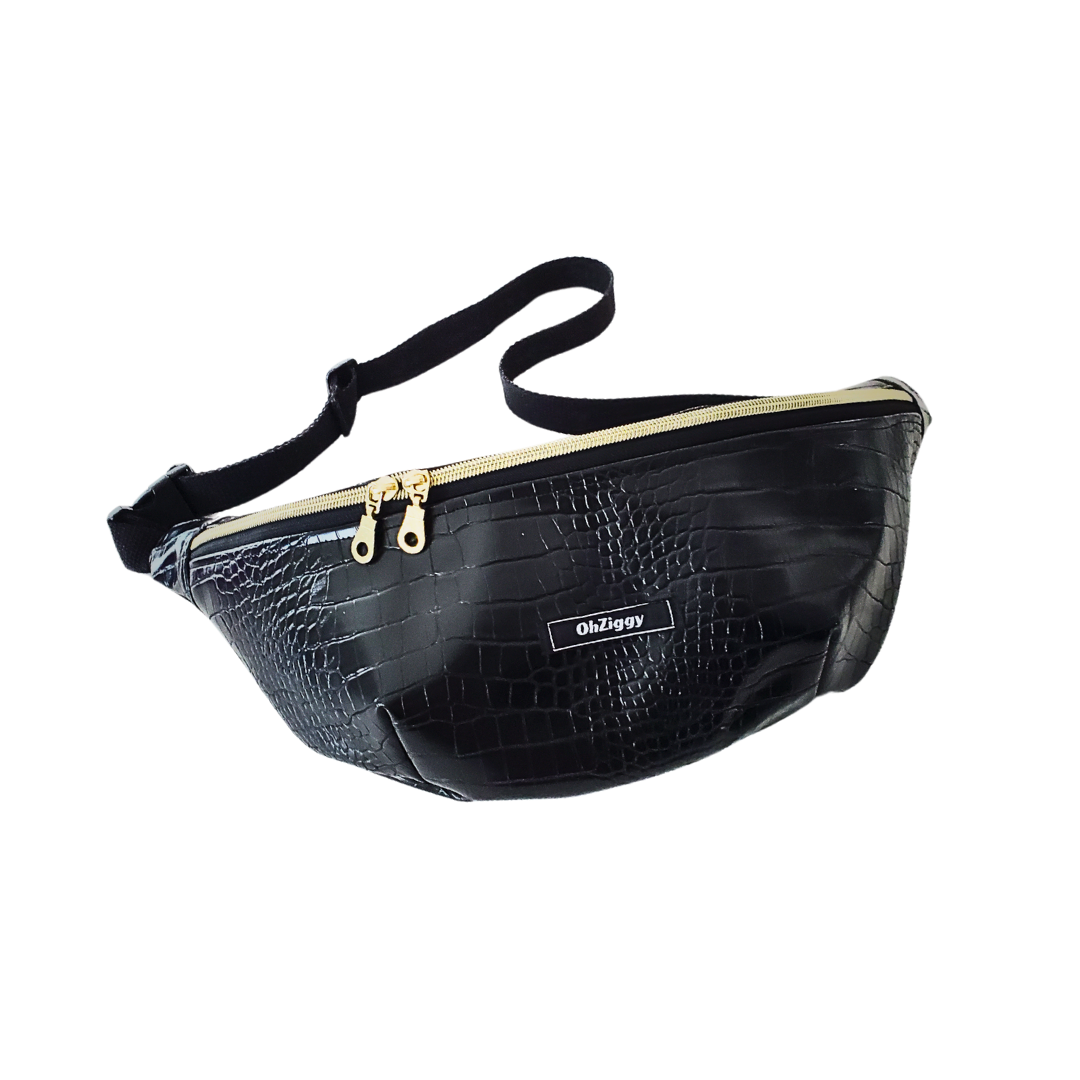 Black Crocodile Vegan Leather Beach Bum Bag