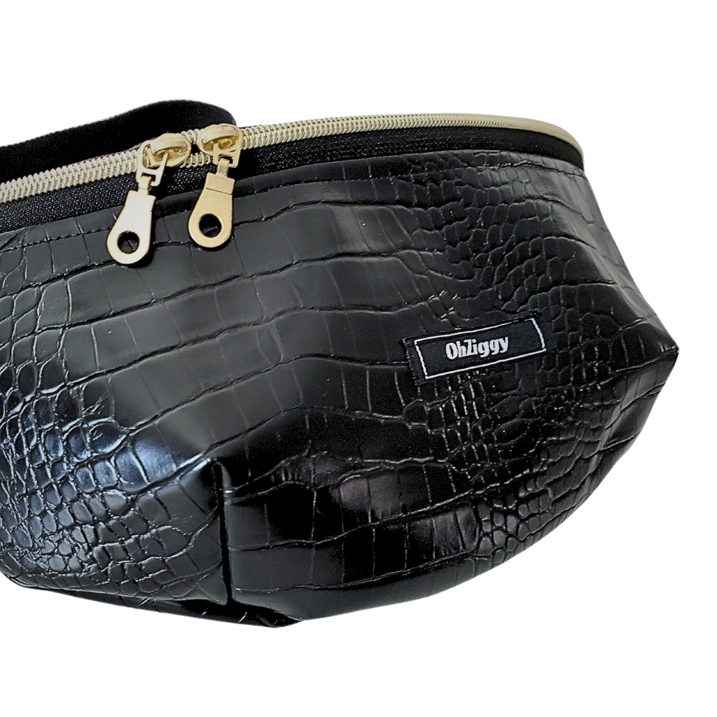 Black Crocodile Vegan Leather Beach Bum Bag