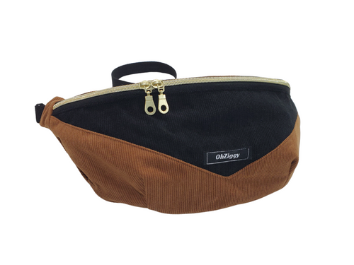 Black and Brown Corduroy Beach Bum Bag