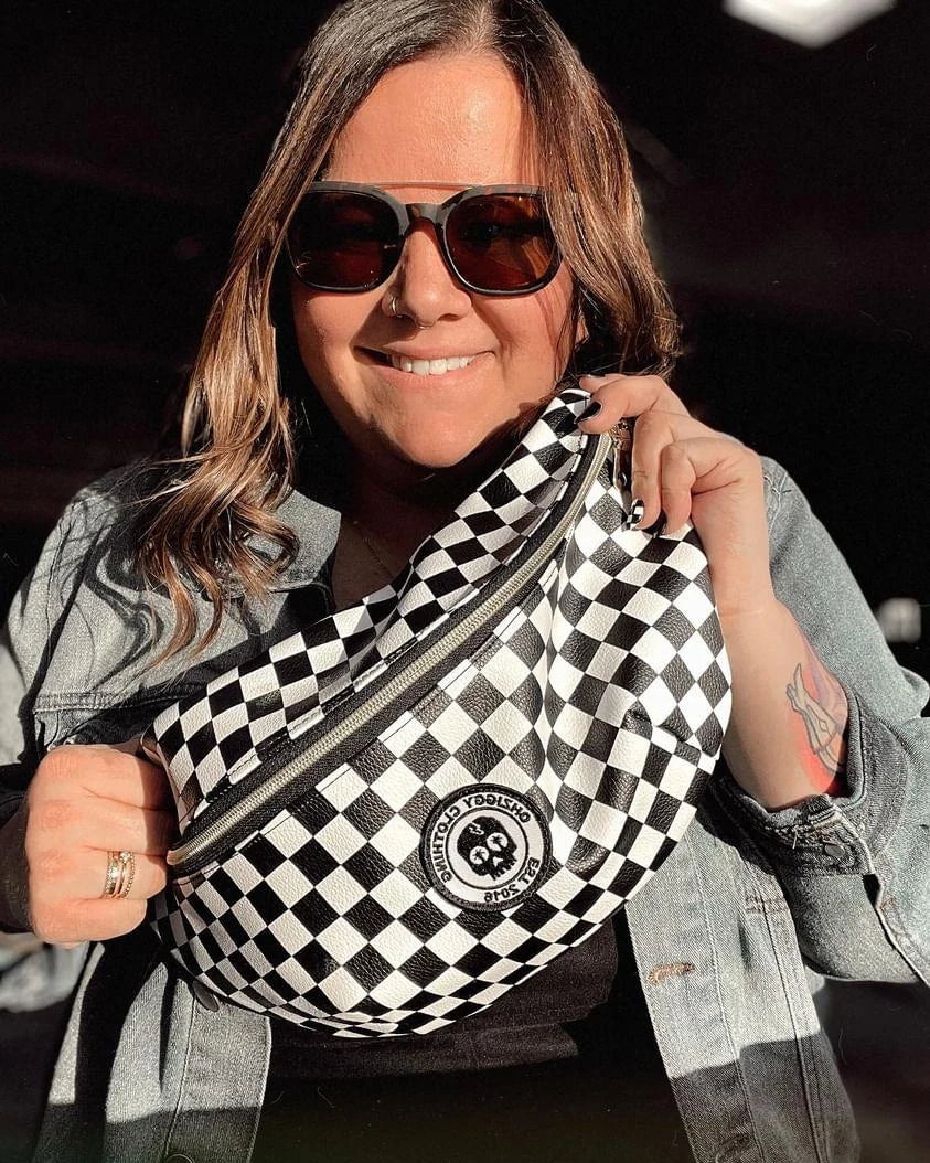 Vegan Leather Checker Beach Bum Crossbody Bag